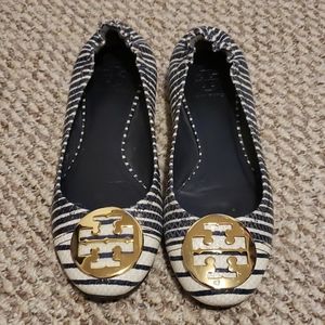 Tory Burch Navy Snakeskin Flats
